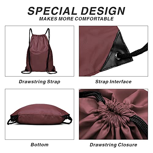 Drawstring Backpack Sports Water Resistant String Bag Sport Gym Sackpack for Women Men Large with Zipper, Burgundy - color: Burgundy