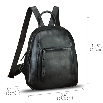Genuine Leather Backpack for Women Vintage Casual Daypack Purse Back Bag Handmade Knapsack Western Rucksack (Black)
