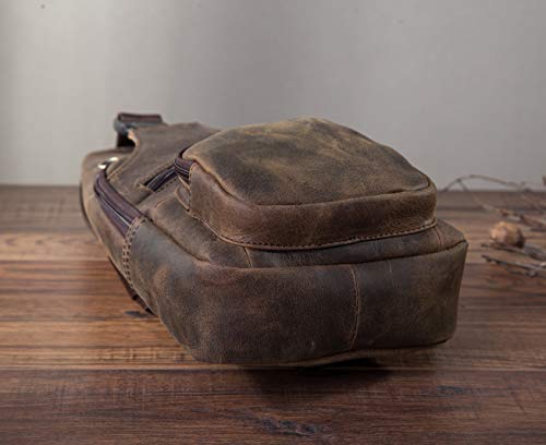 Le'aokuu Men Fashion Casual Tea Designer Travel Hiking Crossbody Chest Sling Bag Rig One Shoulder Strap Bag Men Leather 8015 | Fashion - color: Brown