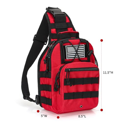 First Aid Sling Backpack - EMS Equipment Emergency Medical Supplies Tactical Range Shoulder Molle Bag - Heavy Duty Sports Outdoor Rescue Pack - Perfect for Camping Hiking Trekking - Red - color: Red