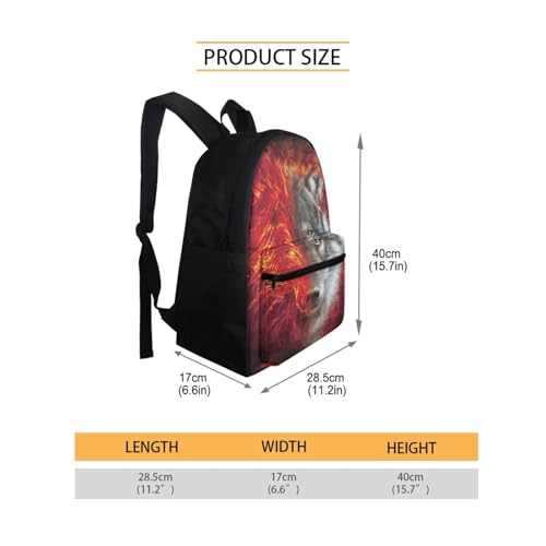 AFPANQZ Teenagers Rucksacks Breathable Large Capacity Rucksacks Cool Wolf Rucksack sfor Kids Boys Middle School - color: Wolf Fire