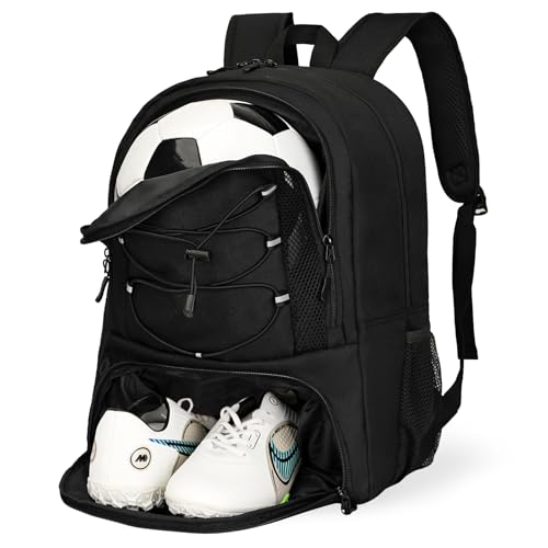 Goloni Soccer Bag, Basketball Bag with Ball Compartment & Shoe Compartment,Large Soccer Backpack for Basketball,Gym，Football - color: black