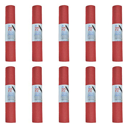 10-Pack Yoga Mat, 68" x 24" Non Slip Exercise Mat, 4mm Thick Gym Mat for Fitness and Stretching, Bulk Non Toxic Yoga Mats for Schools and Studios - color: Red