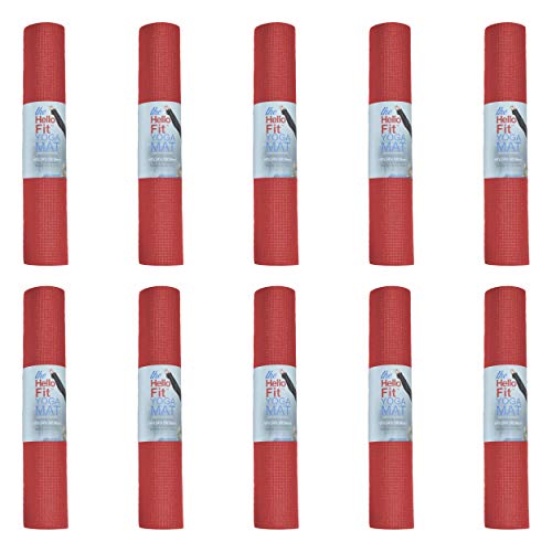 10-Pack Yoga Mat, 68" x 24" Non Slip Exercise Mat, 4mm Thick Gym Mat for Fitness and Stretching, Bulk Non Toxic Yoga Mats for Schools and Studios - color: Red