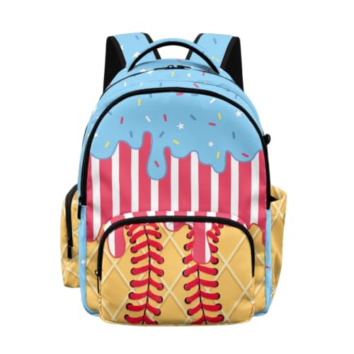 Suobstales Baseball Ice Cream Star Drip Print Backpack for Kids Girls Boys, Large Capacity School Backpack Bookbag Lightweight Casual Daypack with Adjustable Shoulder Strap for Travel Hiking School - color: Baseball Ice Cream Star Drip