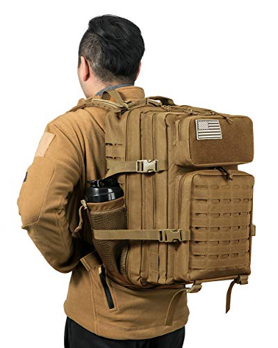 QT&QY 25L/45L Military Tactical Backpack For Men Molle Daypack 3 Day Bug Out Bag Hiking Rucksack With Bottle Holder - color: 45l 2.0 Khaki