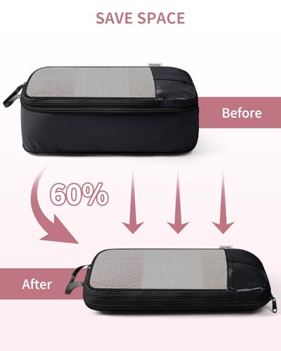 Narwey 6 Set Compression Packing Cubes for Travel, Lightweight Expandable Luggage Organizer Bags, Durable Space Saver Bags (Black) - color: Black