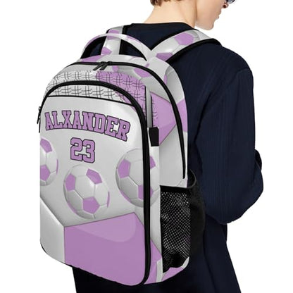 Personalized Name 16.5 Backcpack Sport Ball Athlete Player Soccer Light Purple Toddler Backpack for School Gym Girls Boys Elementary Kids Backpack - color: Light Purple