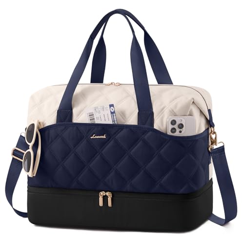 LOVEVOOK Weekender Bags for Women with Shoe Compartment, Lightweight Travel Duffle Bag, Hospital Overnight Bags, Personal Item Carry On Bag for Gym (White - Blue, 35L - Medium) - color: White - Blue, size: 35L - Medium