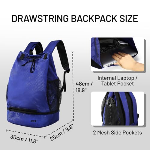 MIER Drawstring Basketball Backpack Soccer Bag with Shoe Compartment & Mesh Pocket Sports Gym String Backpack for Women Men, Lightweight