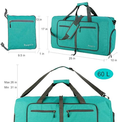Woogwin Travel Duffel Bag Large Foldable Waterproof Overnight Bag for Beach Swim Bags Pool Sports Gym - color: 60L SnowGreen