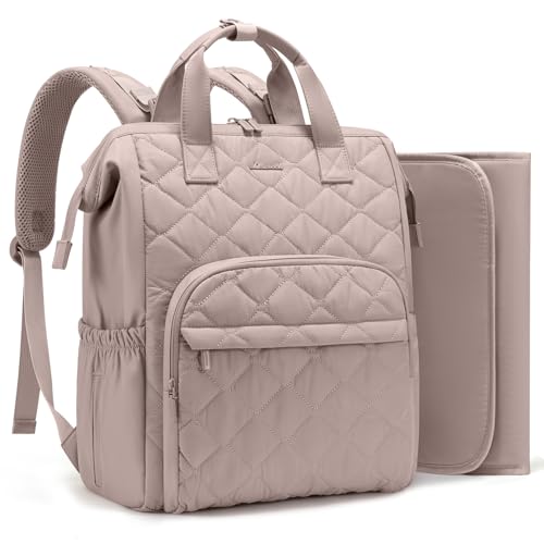 LOVEVOOK Small Diaper Bag Backpack, Mini Baby Bag for Girl Boy with Changing Pad, Diaper Backpack for Mom Dad with Stroller Buckles - color: Nude Pink, size: Medium
