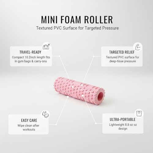 Mini Textured Foam Roller, 10 Inch Portable PVC Roller for Travel, Gym & Yoga, Compact Design (Pink/Blue) - color: Pink