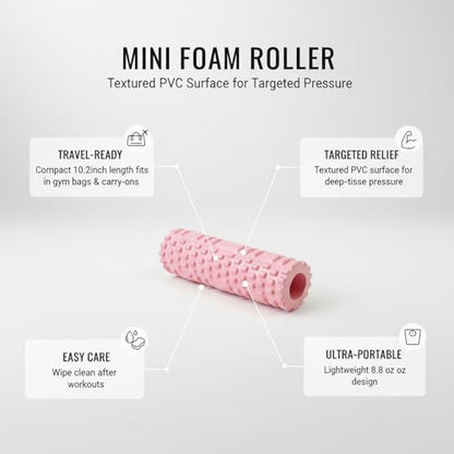 Mini Textured Foam Roller, 10 Inch Portable PVC Roller for Travel, Gym & Yoga, Compact Design (Pink/Blue) - color: Pink