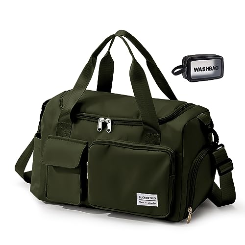 Small Gym Bag for Women, Travel Duffle Bag Carry On Weekender Bag with Shoe Compartment - color: 09#Army Green, style: Gym Bag&toiletry Bag