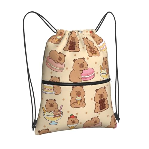Capybara Drawstring Bags, Outdoor Sport Sackpack Cinch String Bag, Cute Polka Dot Drawstring Backpack, Waterproof Gym Cinch Sackpack, Capybara Player Gift for Women - color: Capybara
