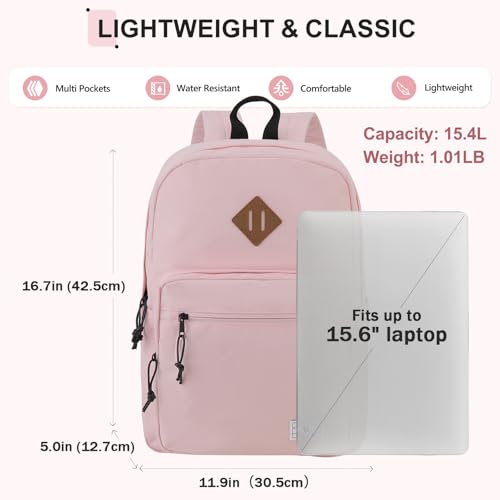 VX VONXURY Backpack for Men Women, Lightweight Kids School Bag, Classic Basic Laptop Bookbag for College Work Travel Hiking - color: Pink