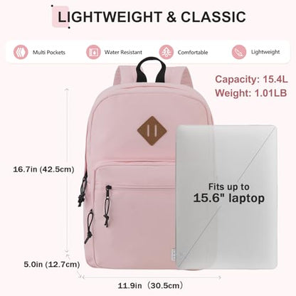 VX VONXURY Backpack for Men Women, Lightweight Kids School Bag, Classic Basic Laptop Bookbag for College Work Travel Hiking - color: Pink