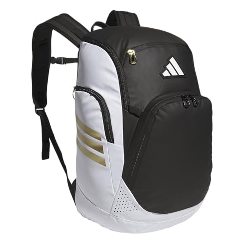 adidas Select Basketball Backpack for Practice, Gym and Travel, 32L - color: White/Black/Gold Metallic