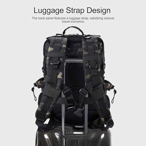LHI Military Tactical Backpack for Men and Women 45L Army 3 Days Assault Pack Bag Large Rucksack with Shoe Compartment - Black CP - color: 1.21 Shoe Compartment（black Cp）