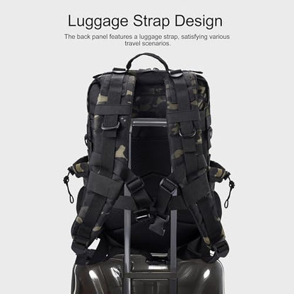 LHI Military Tactical Backpack for Men and Women 45L Army 3 Days Assault Pack Bag Large Rucksack with Shoe Compartment - Black CP - color: 1.21 Shoe Compartment（black Cp）