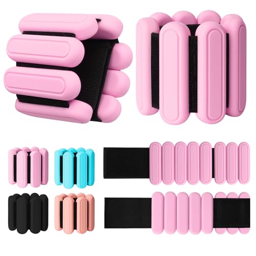 Adjustable Wrist & Ankle Weights Set of 2(1Lbs Each), Premium Silicone Wearable Weight Bracelets, Fits for Yoga, Pilates, Home Gym Workout, Dance, Pool Exercises, Jogging, Cardio, Strength Training - color: Pink