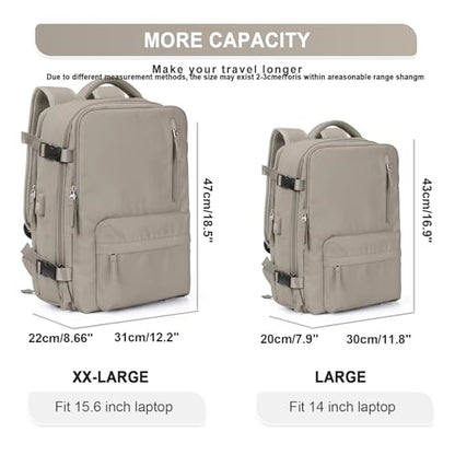 WONHOX Large Travel Backpack Women, Carry On Backpack, Hiking Backpack Waterproof Outdoor Sports Rucksack Casual Daypack with USB Charging Port Shoes Compartment, Grey Brown
