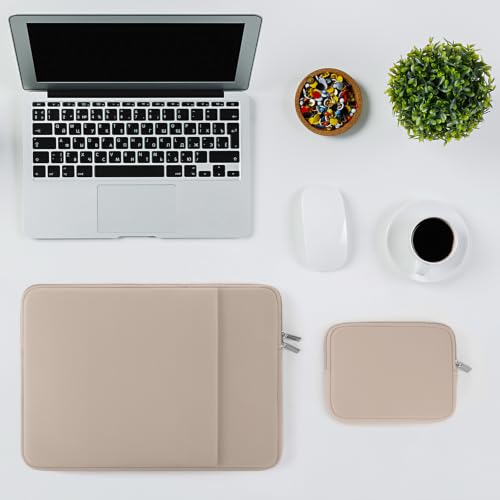RAINYEAR Laptop Sleeve Case Compatible with 13.3 Inch Notebook Computer Chromebook 14" MacBook Pro/Max M1 M2 M3 M4 M5 Protective Cover Soft Bag with Front Pocket & Accessories Pouch (Khaki) - color: Khaki, size: 13"-13.3"
