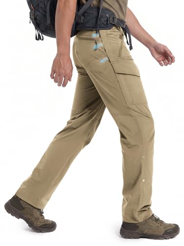 Moosehill Hiking Pants Men Breathable: Mesh Vents Lightweight Quick Dry Water Resistant Stretch 6 Pockets for Outdoor Hikers - color: Khaki, size: 30W x 30L