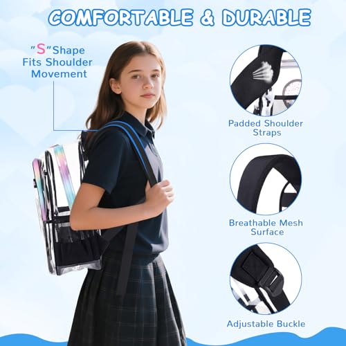 Clear Backpack for girls, 3PCS Heavy Duty Thick TPU Clear Bookbag, Transparent Bookbag Stadium Events, See Through Large Ergonomic Backpack for School Kids Women Travel Security College Concert - color: 3 Pcs Black