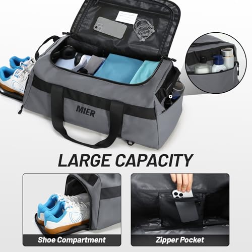 MIER Gym Bag for Men Large Duffel Backpack with Shoe Compartment, 60L Convertible Duffle Bags Weekender Overnight Bag for Gym Sports Travel, Gray - color: Grey