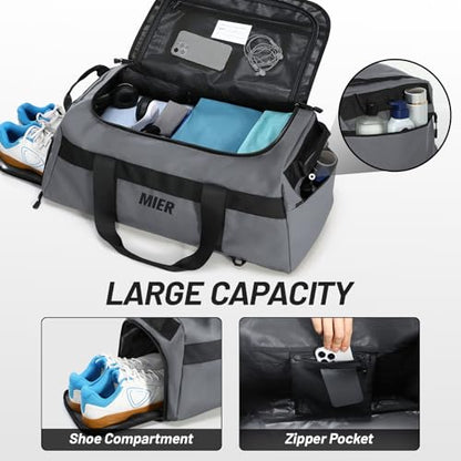 MIER Gym Bag for Men Large Duffel Backpack with Shoe Compartment, 60L Convertible Duffle Bags Weekender Overnight Bag for Gym Sports Travel, Gray - color: Grey