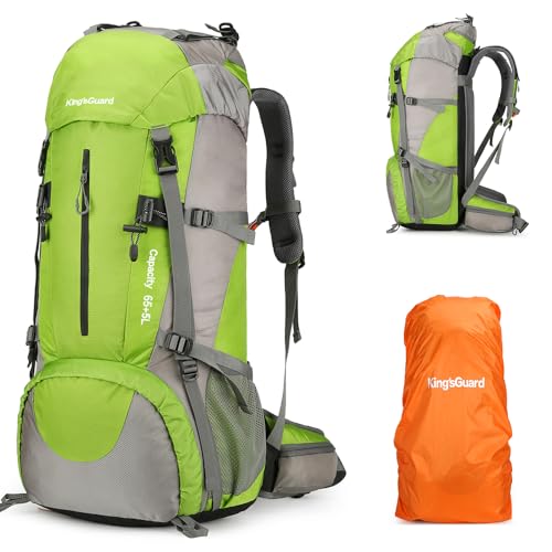 King'sGuard 70L Hiking Backpack with Rain Cover Lightweight Waterproof Travel Camping Backpack Large Backpacking Pack - color: Green