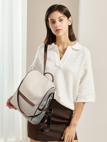 CLUCI Womens Backpack Purse PU Leather Anti-theft Fashion Designer Travel Bag Ladies Shoulder Bags | Purse - color: Top Zip-4 White With Brown