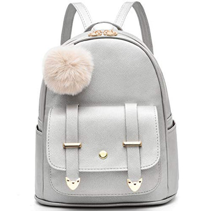 I IHAYNER Girls Fashion Backpack Mini Backpack Purse for Women Teenage Girls Purses PU Leather Pompom Backpack Shoulder Bag - color: Silver