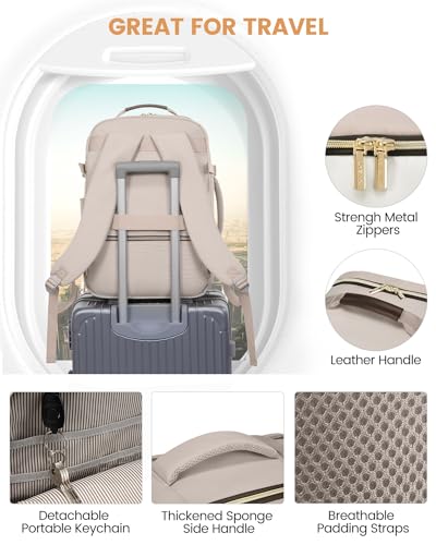 LOVEVOOK 50L Travel Backpack for Women & Men, Airline Approved Carry On Luggage with 3 Packing Cubes, TSA Overnight Bags, Waterproof Personal Item Bag, Weekender Essentials Backpacks fits 17" Laptop - color: Light Khaki-beige-coffee, size: X-Large