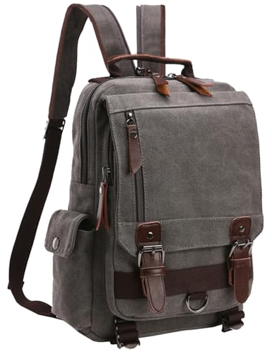 mygreen Canvas Cross Body Messenger Bag Shoulder Sling Backpack Travel Rucksack - color: Grey With Shoulder Zipper, size: Large