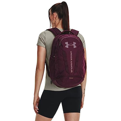 Under Armour Unisex Hustle 5.0 Backpack - color: (602) Dark Maroon / Green Screen / Misty Purple