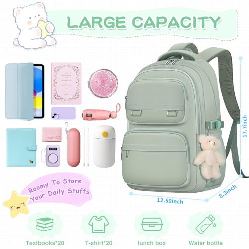 KBTYE School Backpack for Kids Girls Cute Travel Backapck for College Women Men Casual Laptop Bookbag for Teen Student(Green) - color: Green