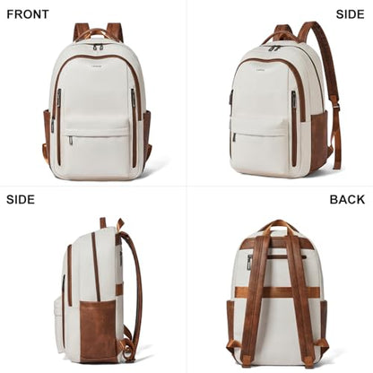 LATMAP Backpack Purse for Women Men Faux Leather Backpack, Travel Work Laptop Back Pack Teacher Bookbag fits 15.6" Laptop, Beige - color: Style2-beige1