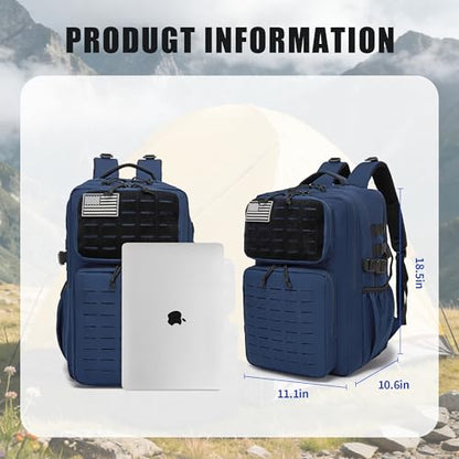 Wotony Military Tactical Backpack for Men Waterproof Daypack 3 Day Assault Pack Laser-Cut MOLLE Webbing Design with Water Bottle Holder Black Small Tactical Assault Bag (Blue, 35L) - color: Blue, size: 35L