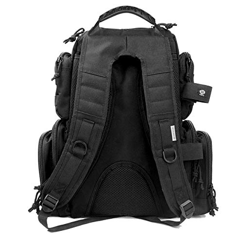K-Cliffs Tactical Range Backpack – Lockable Bag for 5 Handguns Pouches – 900D Water‑Resistant with Rain Cover & USA Patch - color: Black With Eva Cradle