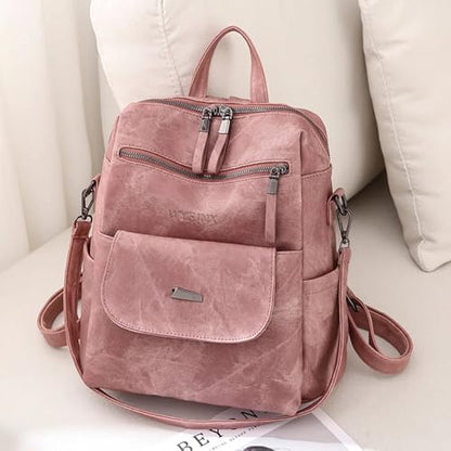 WYFJNX PU Leather Backpack Purse for Women Fashion Multipurpose Design Handbag Ladies Shoulder Bags Travel Backpack Pink - color: Pink