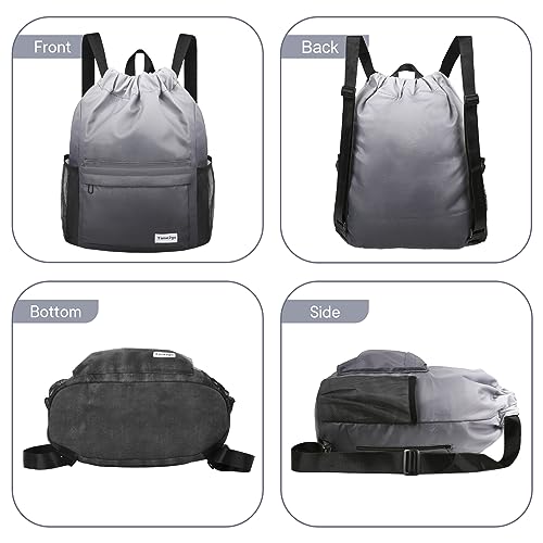 Waterproof Drawstring Backpack Sports Gym Sackpack with Mesh Pockets Water-Resistant String Cinch Beach Bag for Men Women - color: Gradient - Gray