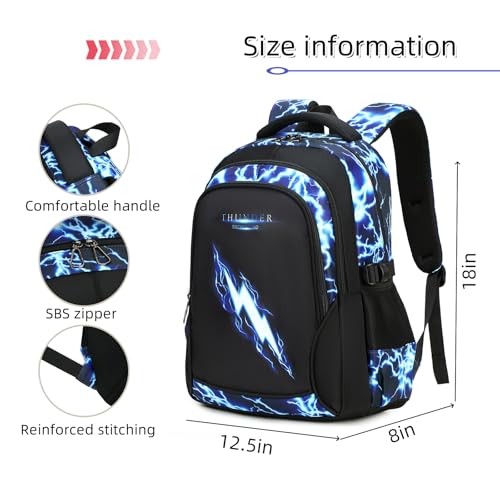 Boys Backpack for Kids Elementary School Bags Lightning Teens Durable Bookbag (blue) - style: Blue