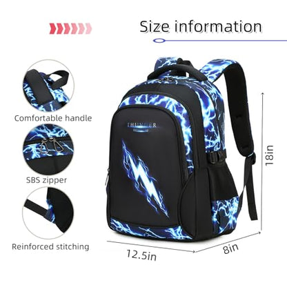 Boys Backpack for Kids Elementary School Bags Lightning Teens Durable Bookbag (blue) - style: Blue