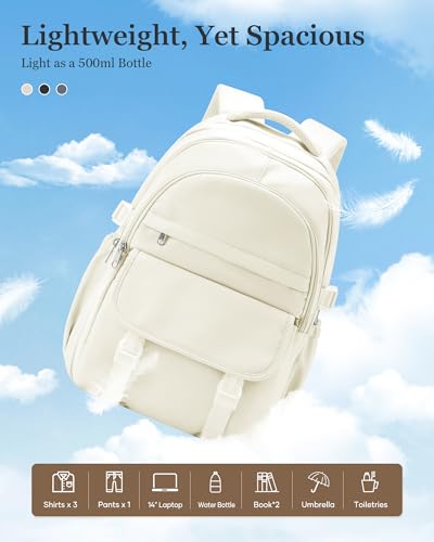 Waterproof Aesthetic Backpack For School, Cute High School Bookbag For Teen Girls Boys, Lightweight Casual Daypack Backpack For Women Men, College Backpack With Lots Of Pockets（Beige） - color: Beige