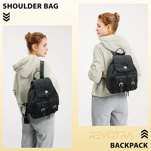REVOTRA Small Backpack for Women, Mini Puffer Purse with Anti-theft Pocket, Small Waterproof Purse with Magnetic Closure & Multi-Pocket, Lightweight Quilted Daypack for Work, Travel, School - color: Black Magnetic Backpack