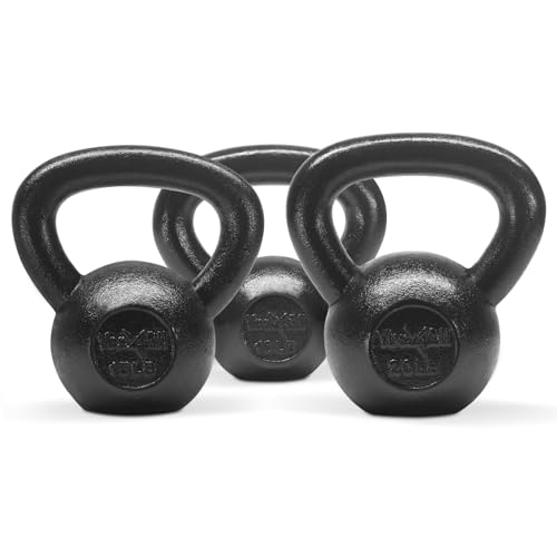 Yes4All Kettlebell Sets, 5 - 10 - 15 - 20 - 25 - 30 LB Cast Iron Strength Training Kettlebells, Wide Handles & Flat Bottom, Multi-Level from Beginners to Pros for Strength Training & Home Gym - color: E. 10 - 15 - 20 lbs