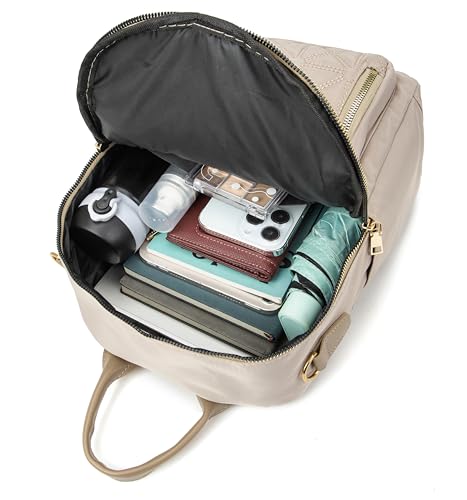Pealwel Mini Nylon Women Backpacks,Small Ladies backpacks Lightweight Shoulder Satchel Bag Tote Handbag Casual Travel Daypack (Light Khaqi) - color: Light Khaqi